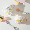 Tulip Ceramic Cup Hand Painted Relief High Looking Coffee Cup Mug Girl Heart Home Water Cup Souvenir