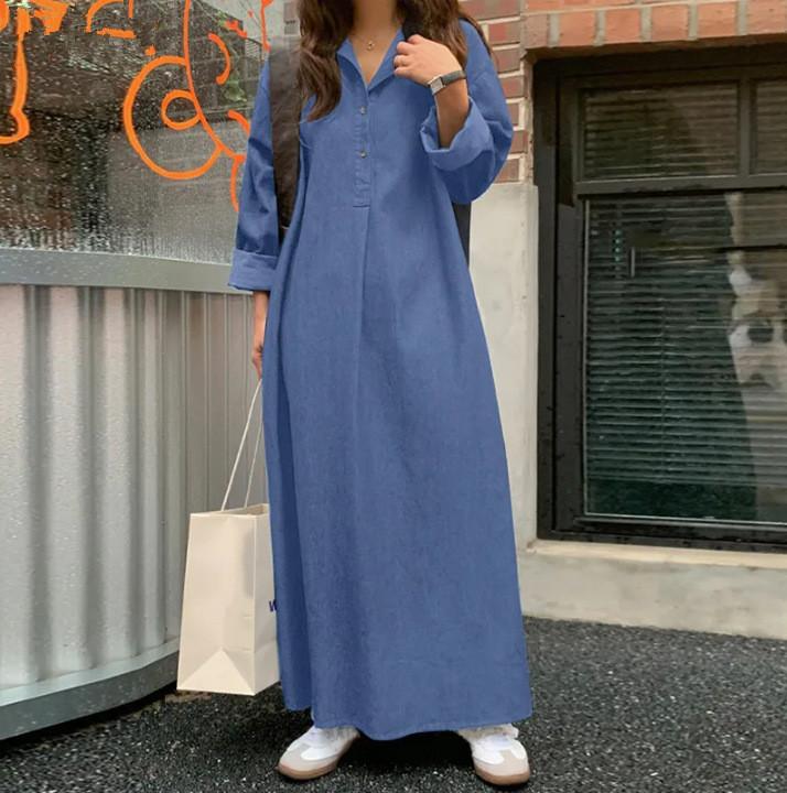 Casual Denim Dress With Pockets For Women In Autumn 2024