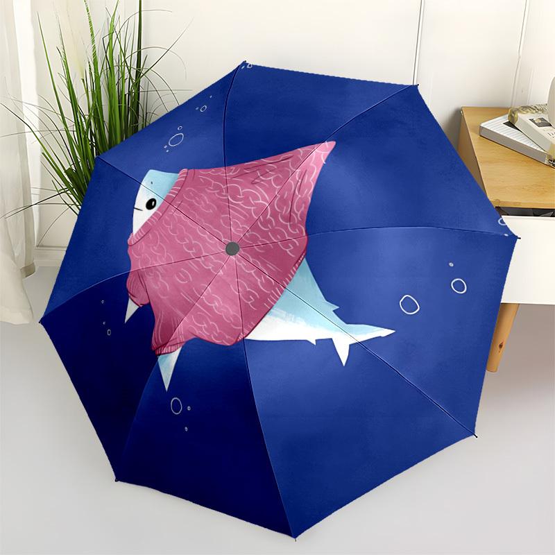 1PC Fish Sweater Pattern Automatic Folding Umbrella Portable Collapsible 8-Rib Umbrella for All Seasons, Casual Outdoor Accessory, A18