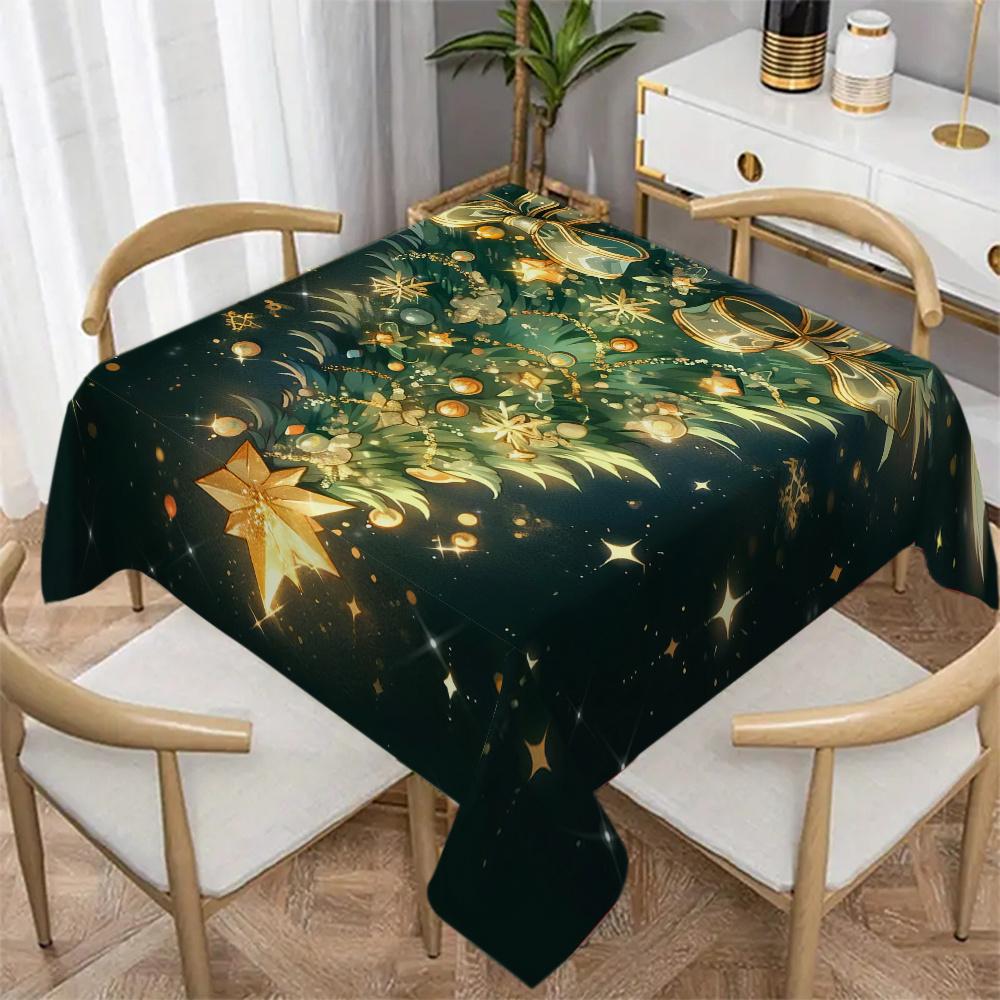 Elegant Christmas Tablecloth Spillproof Green Holiday Festive Dinner Table Runner for Dining Room Decor
