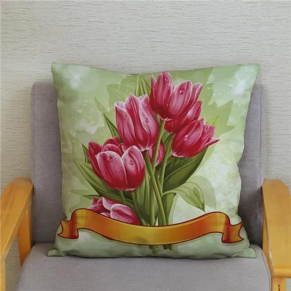 Tulip Flower Print Pattern Cushion Cover Car Living Room Sofa Cushion Cover Luxury Home Decoration Pillow Cover