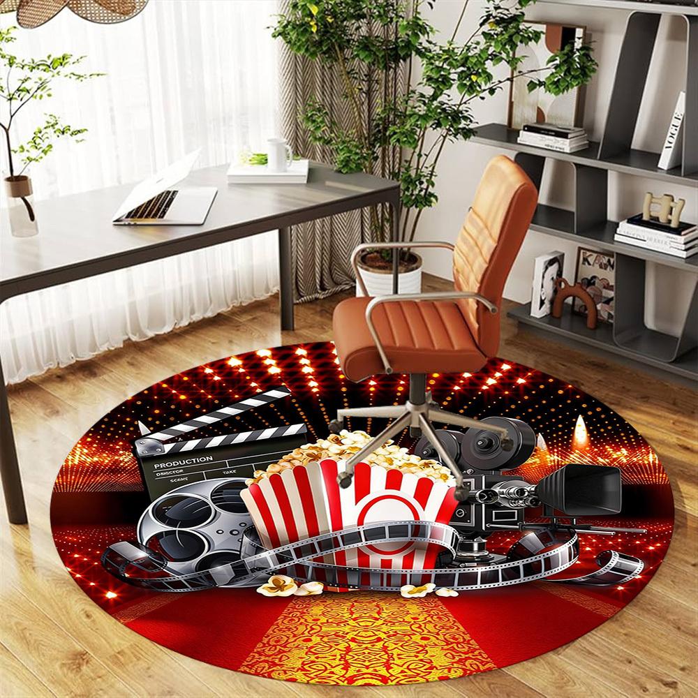 1pc Movie Theater Popcorn Round Chair Mat Office Area Rug - Non-Slip, Floor Mat for Office, Bedroom, and Indoor Decor P127264