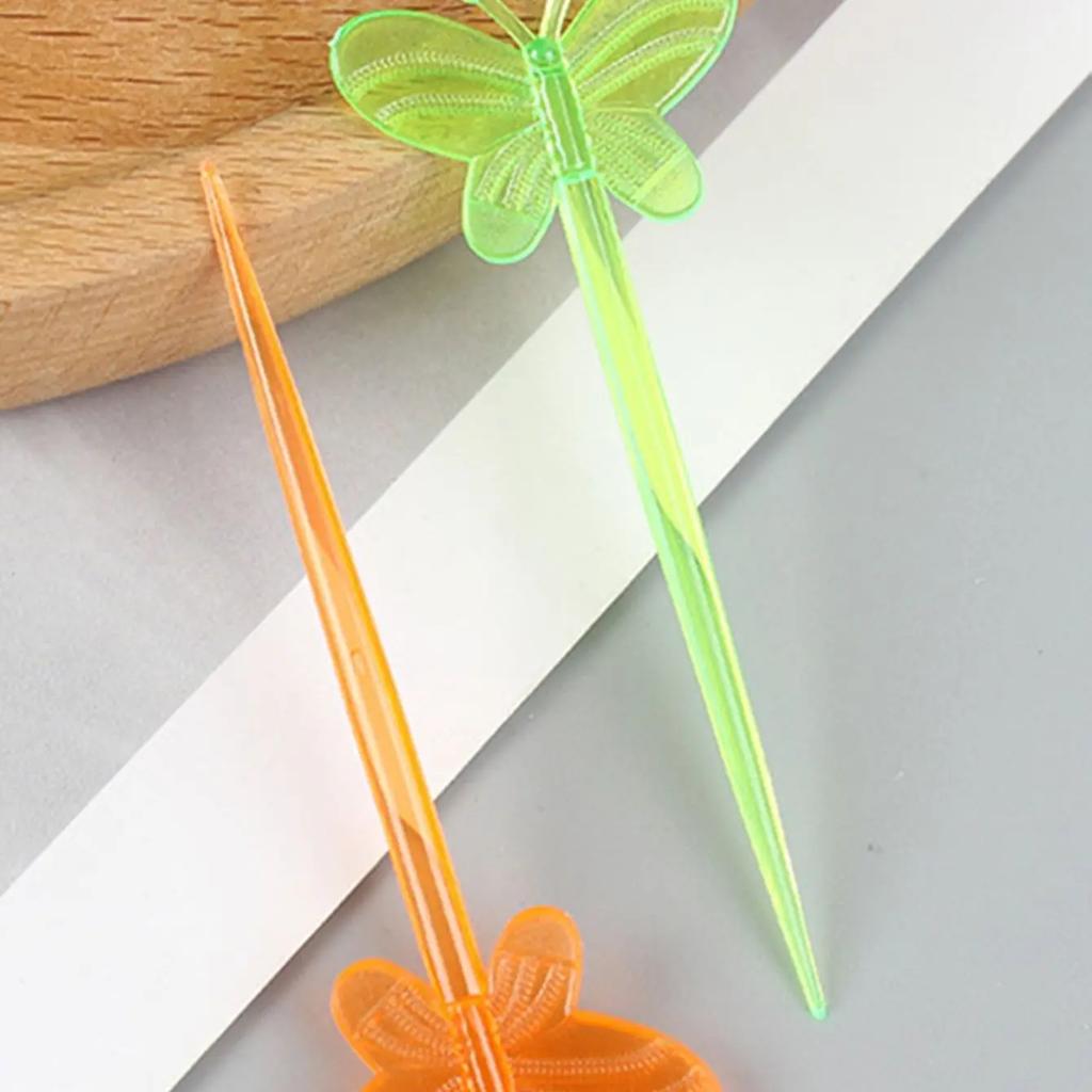 25 Stück - Einweg-Kunststoff-Fruchtgabeln in Farbe, Schmetterling-Fruchtspieße, Zahnstocher, Fruchtgabeln