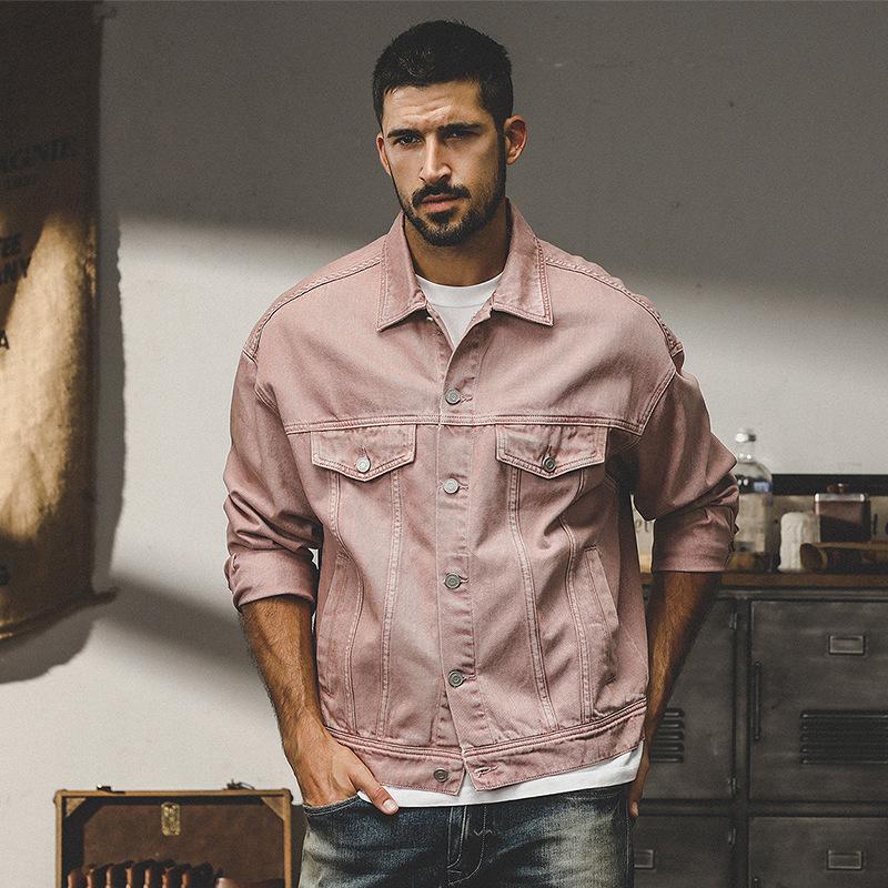 

Американская ретро-розовая джинсовая куртка Dopamine Мужская модная повседневная куртка Aso Agent 4XL