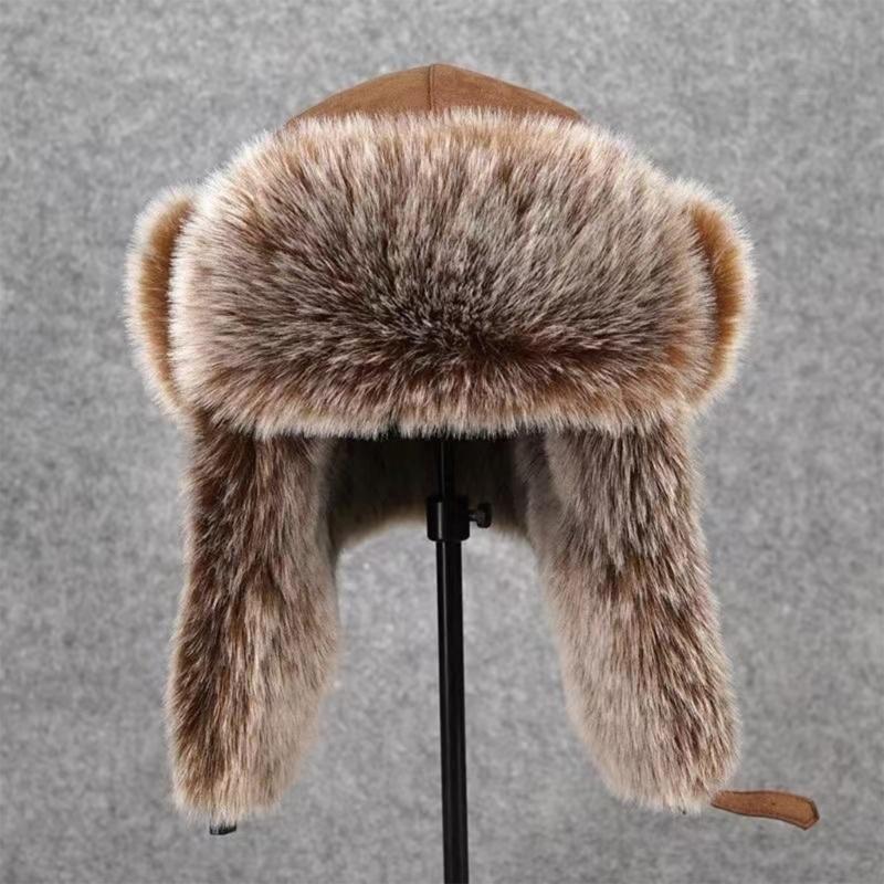 Furry Trapper Hat with Ear Flaps Windproof Winter Hunting Hat Furry Lined Winter Earflaps Hat Cycling Hat for Men Women