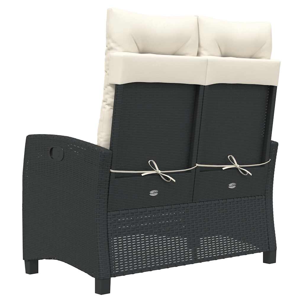 Adjustable Garden Bench with Cushions Black Poly Rattan
