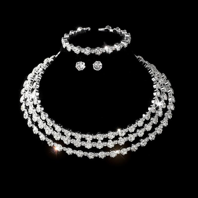 3/4 Stück Voll Diamant Halskette Ohrringe Ring Armband Hohl Diamant Halskette Brautset