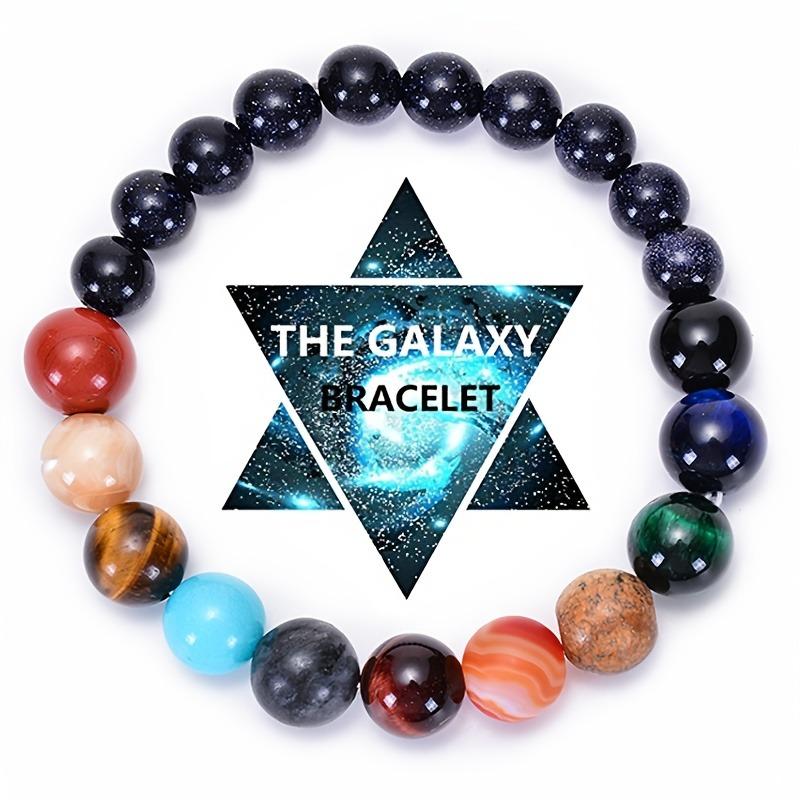 1PC Adjustable Planet Bracelet - Solar System Astronomy Ornament with Star of David and Black Beads Symbolizing Outer Space
