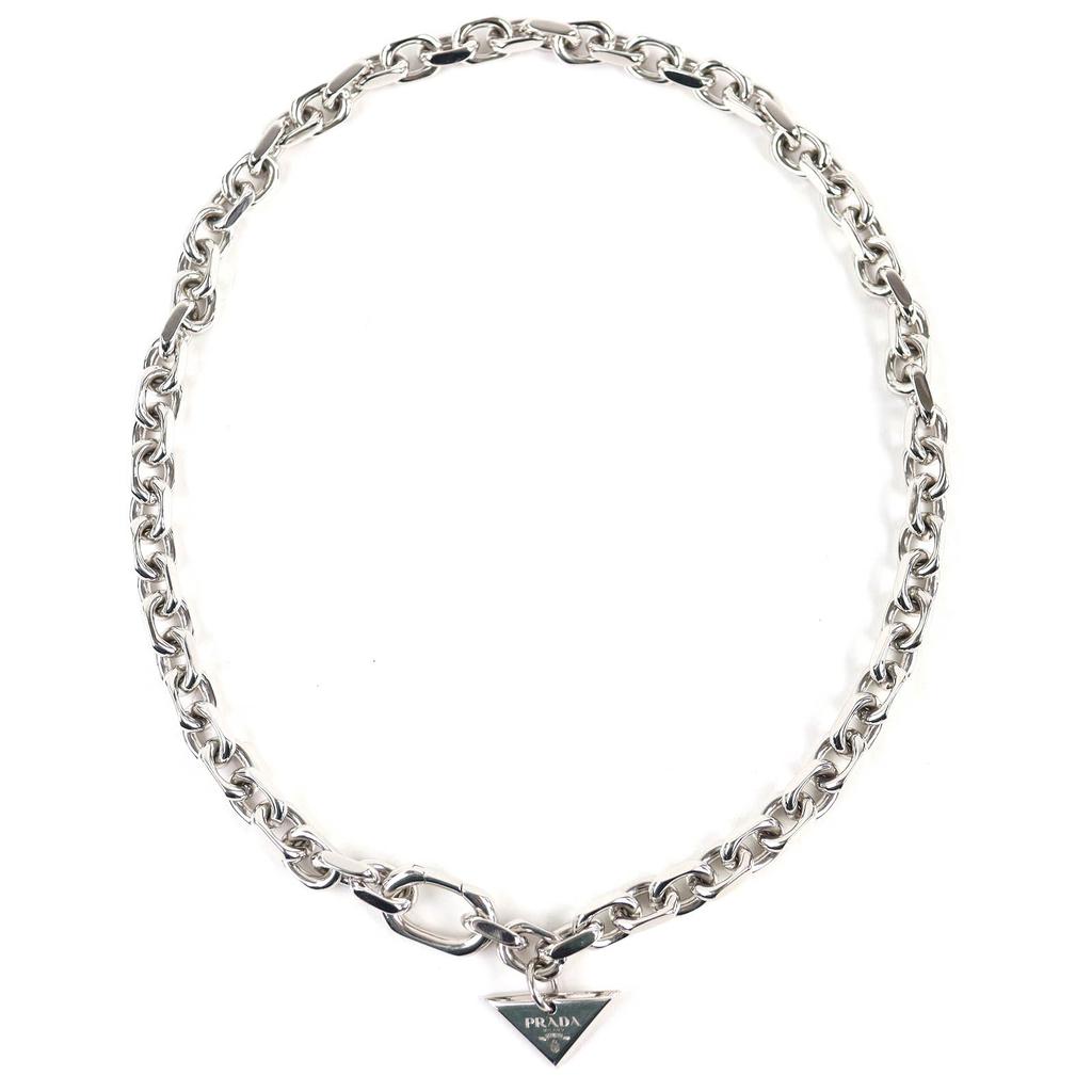 Great PRADA Silver ChainNecklace Triangle logo current products 925 2JCA96 Used