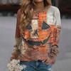 Women's Long Sleeve Crewneck Sweatshirt with Halloween Print for Casual Comfort