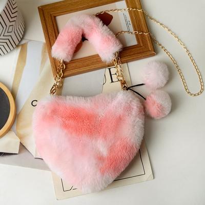 Tie-dye Imitation Rabbit Hair Love Bag Shoulder Messenger Bag Plush Handbag Colorful Heart-shaped Fur Bag Versatile
