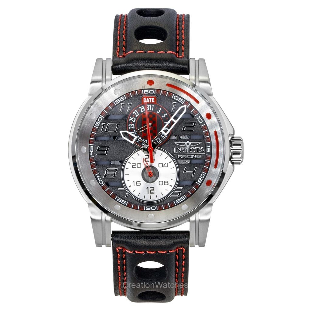 Мужские часы Invicta Racing Кожаный ремешок Скелетон Черный циферблат Кварцевые 47533 чёрный