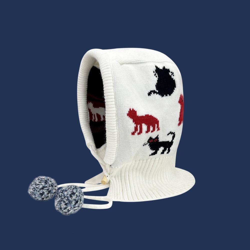 Kitten Jacquard Balaclava Hat Pullover Hat Winter Cap Fashion Ear Protection Hat  Outdoor