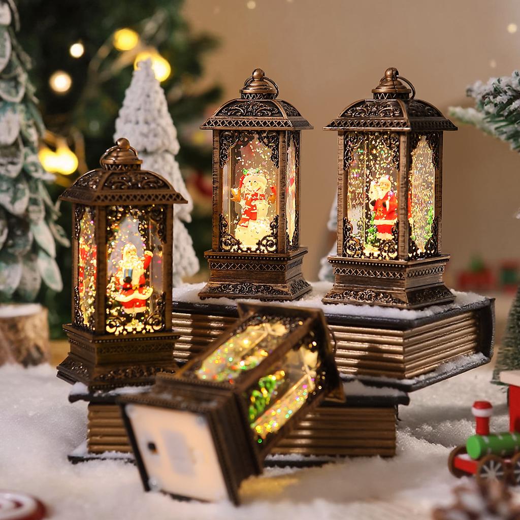Christmas Gift Hollow Water-filled Small Wind Lantern Santa Claus Decorative Gift Ornaments Christmas Wind Lantern Snow Night Light