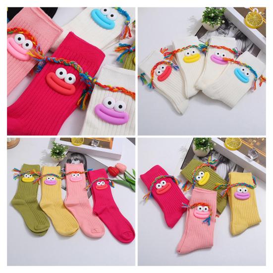 Funny Face Socks Cartoon Crew Socks with Colorful Braids Sausage Lips Cute Silly Socks for Women Girls Birthday Festive Gifts