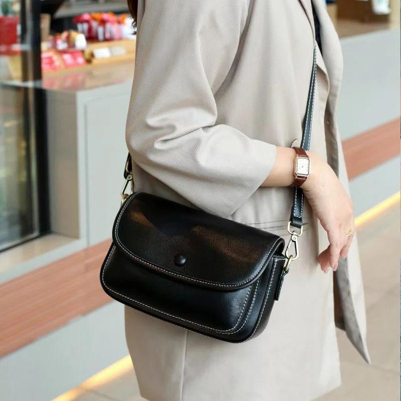 Crossbody Small Square Bag Versatile and Trendy, Genuine Leather Single-shoulder Bag Casual Women's Bag