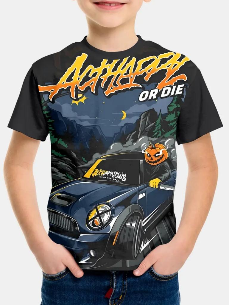 Halloween Boy's T-Shirt Pumpkin Pattern Summer Short Sleeves Skull Fashion Print Kids Tops 2-10y Party Gift Children's Clothing