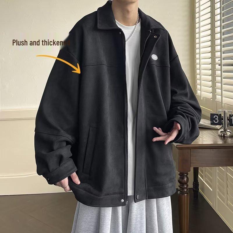 

Men s Spring/Fall 2024 Oversize Baseball Jacket - Trendy Brand Lapel Outerwear M чорний