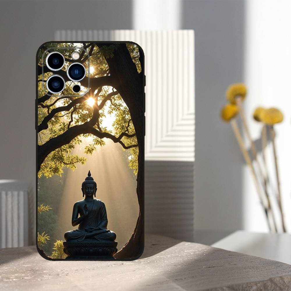 Pattern Buddha Art For iPhone 12,16,11,14,15,17,13,X,Mini,SE,Max,8,7,XR,XS,Plus,Pro,Soft Silicone Black Case
