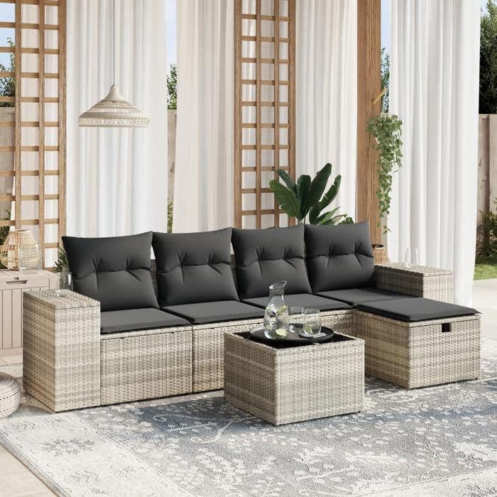 VidaXL Salon de Jardin avec Coussins 6 pcs, Canapés de Terrasse, Ensemble de Meubles de Patio, Mobilier d'Extérieur, Gris 3264408