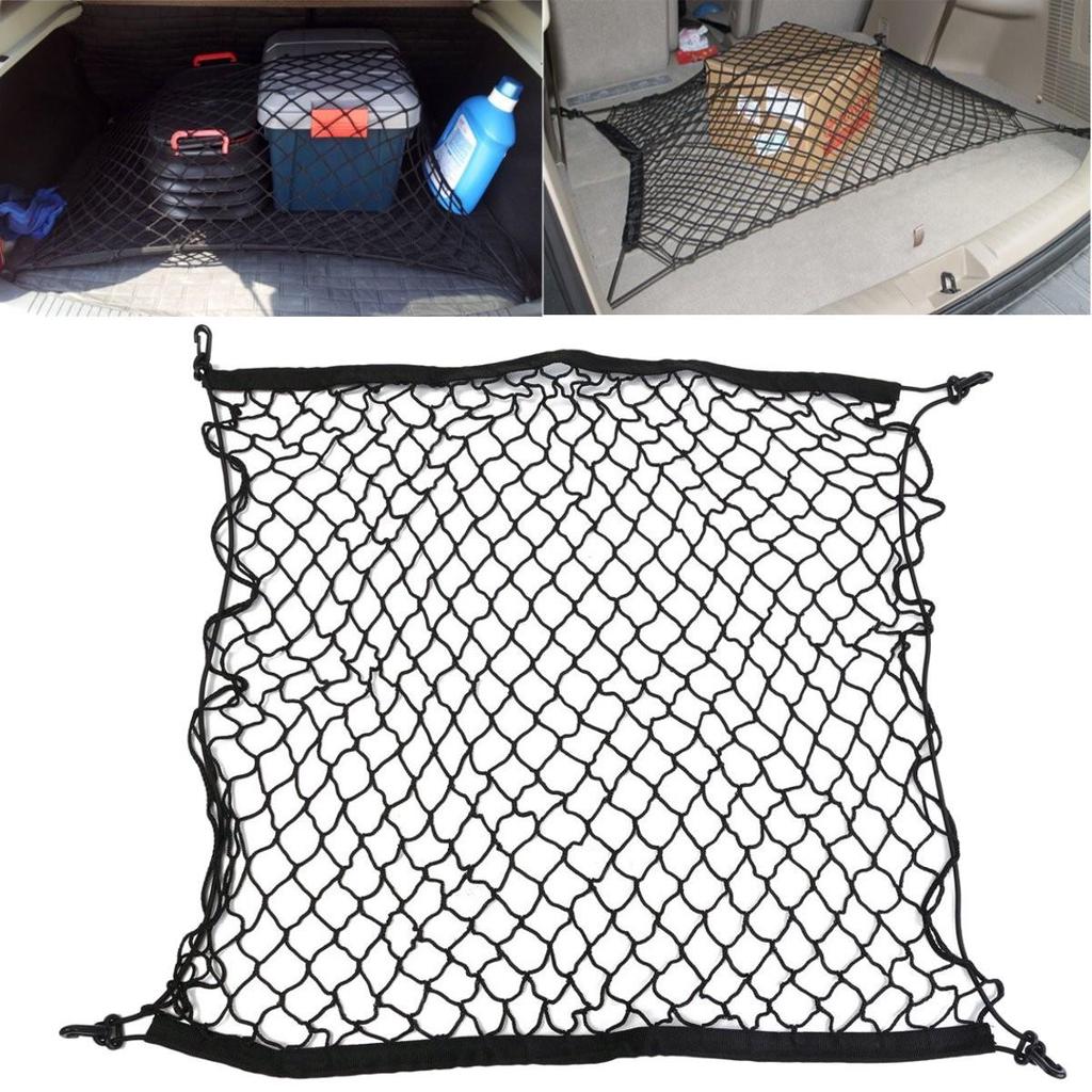 Buy Net tidy elastic mesh trunk storage luggage black 4 hooks 70x70cm ...