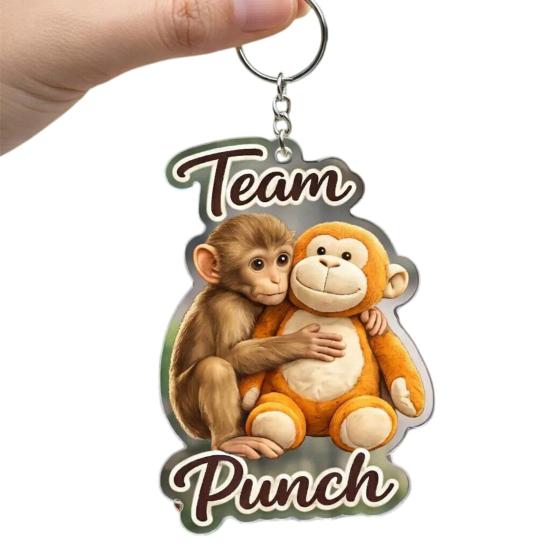 Monkey Keychain Pendant Cute 2D Flat Acrylic Pendant Punch The Monkey Holding Orangutan Plush Toy Keychain Bag Charm Gift for Friends A