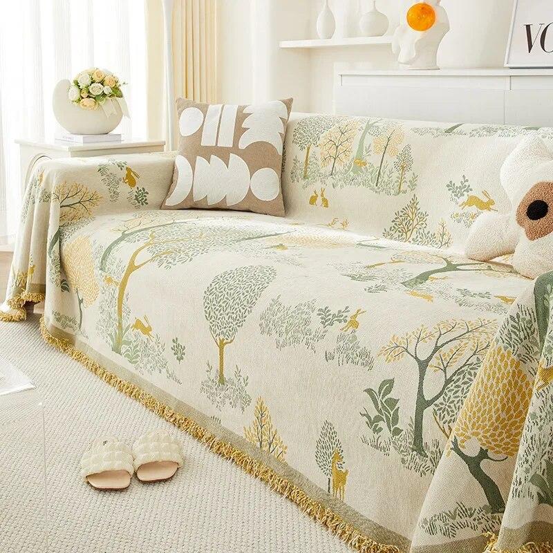 

Жаккардовое полотенце для дивана с деревьями, чехол для дивана из синели с кисточками, многофункциональный чехол, всесезонное одеяло, практичное и универсальное 180x130cm1pcs