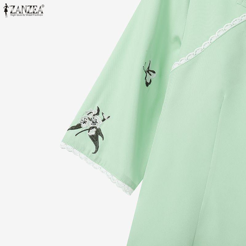 ZANZEA Women Casual Stand Collar Loose 3/4 Sleeve Blouse