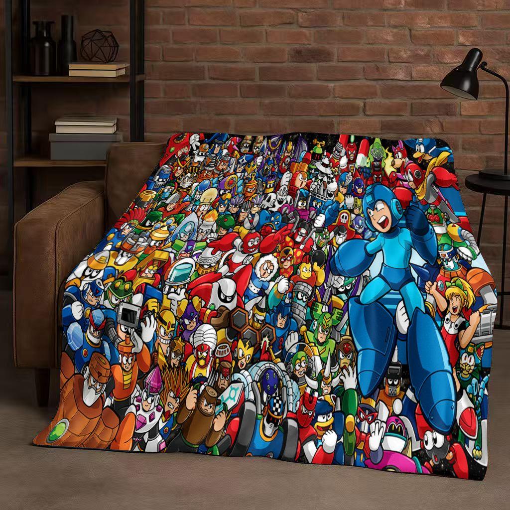 Classic Game Rockman Mega Man Flannel Blanket,Ultra Soft Warm Plush Throw for Home Bedroom Bed Sofa Cover Office Travel Picnic