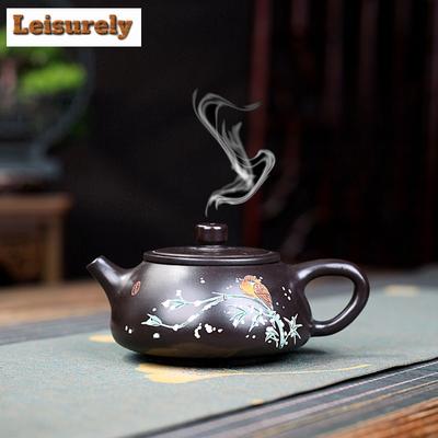210ml Vintage Yixing Purple Clay Teapots Handmade Flush Cover Stone Scoop Pot Raw Ore Black Mud Tea Making Kettle Zisha Tea Set
