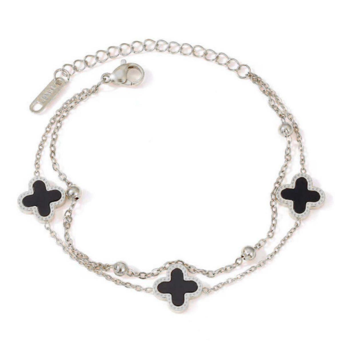 

Браслет из титановой стали с двумя слоями и четырьмя листочками клевера, женский, сладкий, красный, темпераментный, сто браслетов серебряный