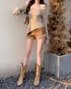 2025 Autumn/Winter PU Leather Patchwork Furry High-Waisted Slimming Women's Shorts