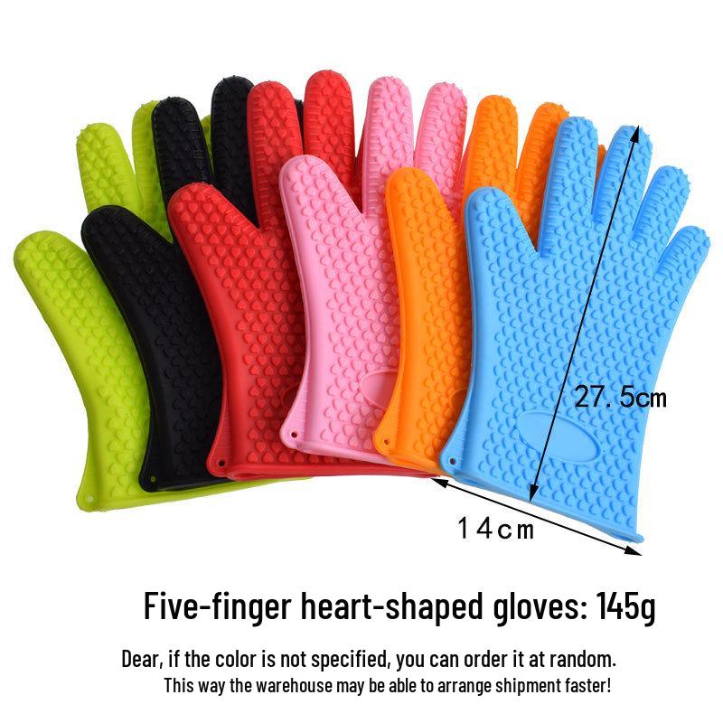 Heart-Shaped Heat-Resistant Silicone Kitchen Gloves - Non-Slip, Waterproof for Baking, BBQ, Grilling, and Microwave.