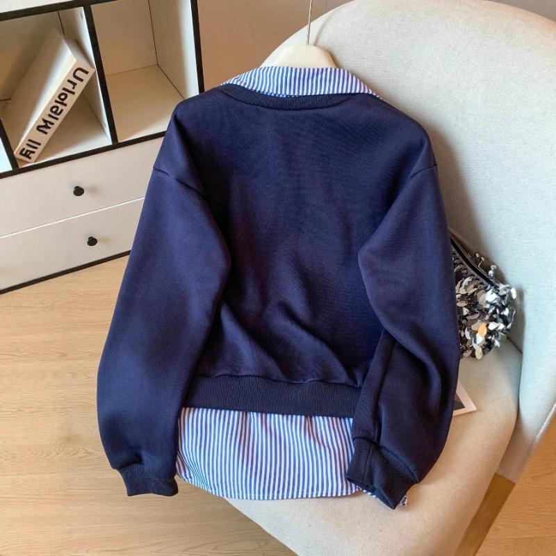 Felpa Donna con Cuciture a Coste Finto Due Pezzi Pullover Donna Manica Lunga Top alla Moda