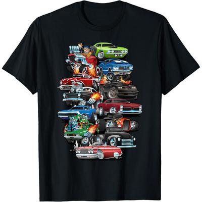 Car Madness! Muscle Cars, Classic Cars and Hotrods Cartoon T-Shirt