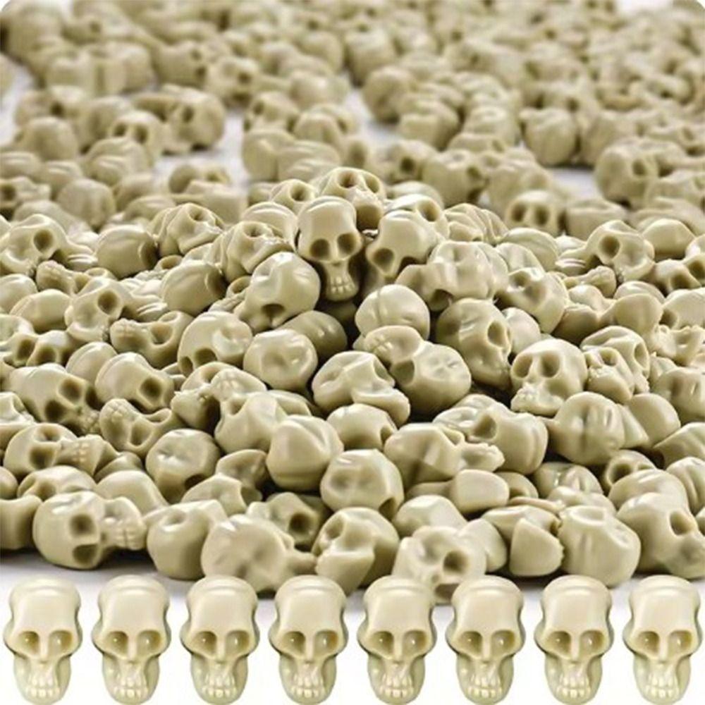 100PCS Mini Scary Skull Heads Statue Luminous Halloween Desktop Decorations  for Vase