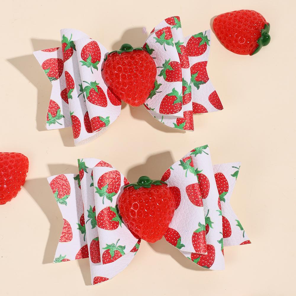 2pcs/Pack Sparkling Fruit Shaped 3D Strawberry Decoration Leather Hair Clips for Girls, Toddler Girl Hair Accessories Headwear