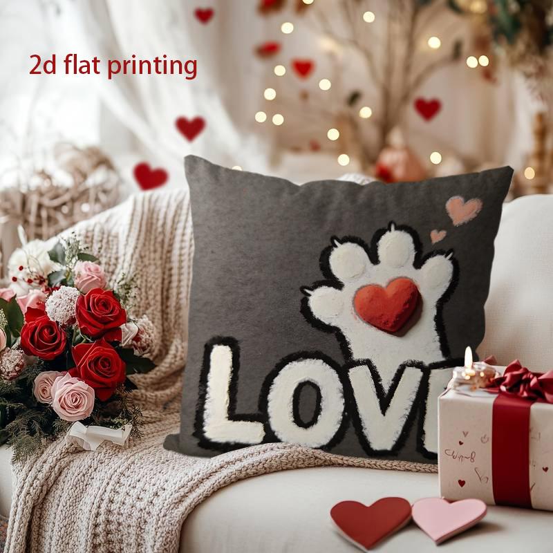 Liebe Pfotenabdruck Kissen: Herzerwärmende Dekoration für Zuhause Muster Kissenbezug Geeignet für Sofa Schlafzimmer Auto Kissenbezug