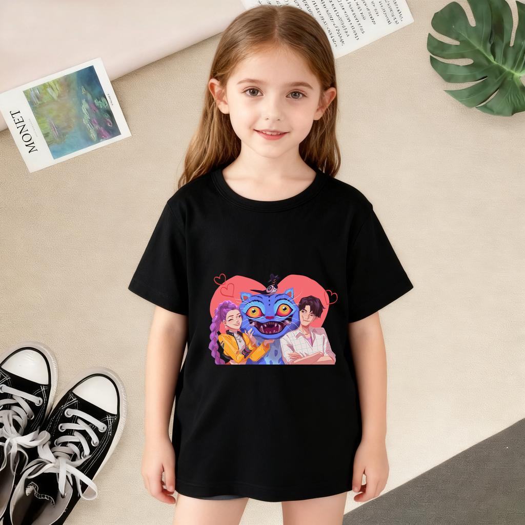 KPop Dämonenjäger Cartoon Print T-Shirts Mädchen Modisch Bequem Kurzärmlig Sommer Vielseitiges Alltags-T-Shirt