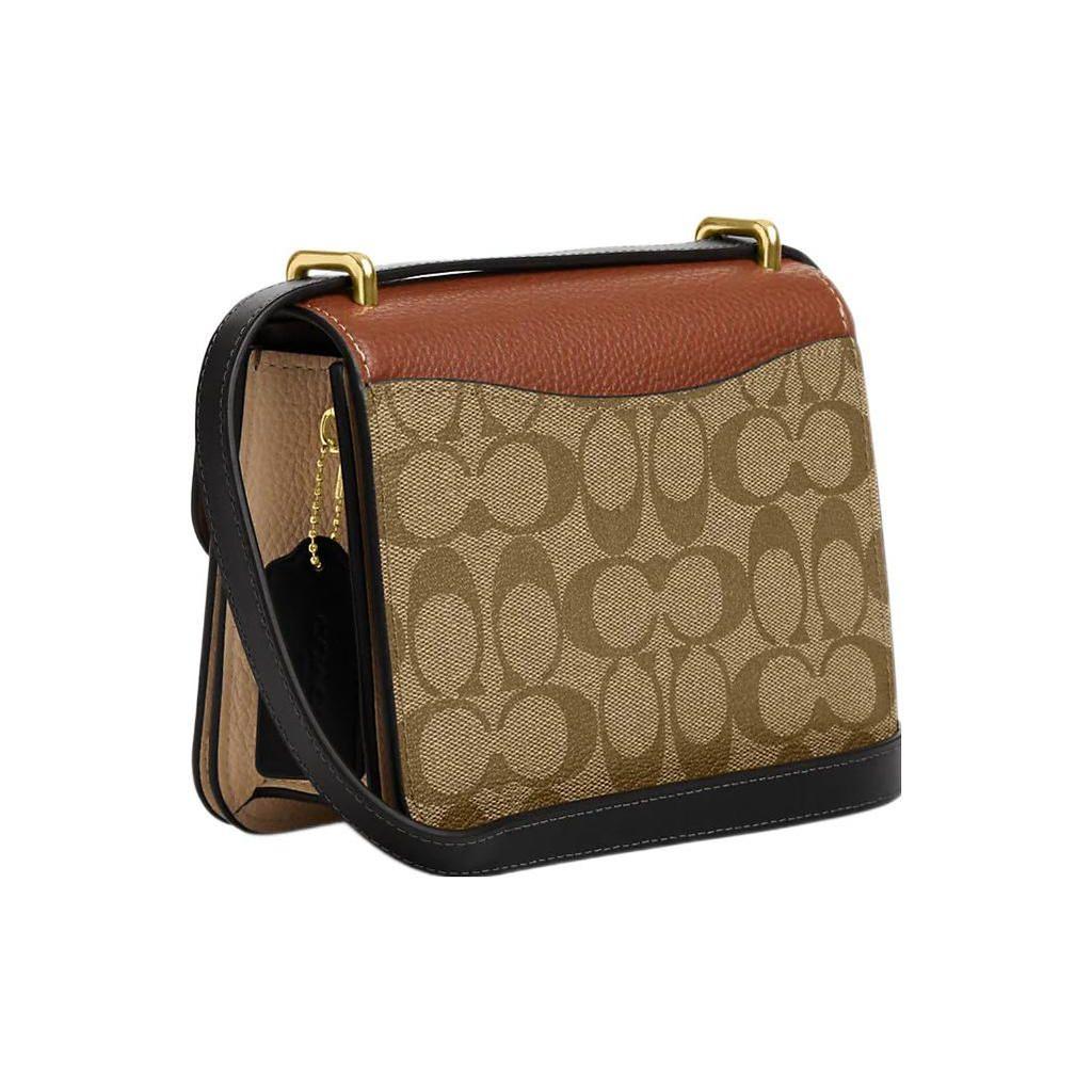 Coach Morgan 18 Color Block Signature Square Vintage Canvas And Leather Messenger Bag Women bags Khaki Brown CL462-IME7V