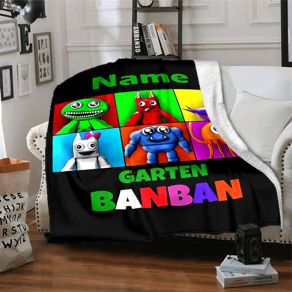 Custom Name Garten of Banban Theme Printed Blanket - Perfect for Couch, Bed, Travel & Outdoor Use | Machine Washable, Cozy & Durable.