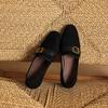 Krazing Pot Sheep Suede Autumn Winter Shoes Metal Buckle Loafers Med Heels Slip on Size 42 Round Toe Slip on Deep Mouth Pumps