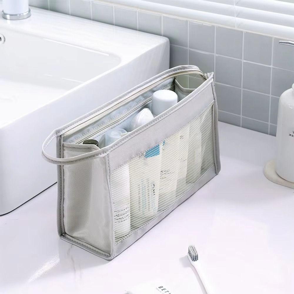 Portable Mesh Makeup Organizer Foldable Toiletry Bag Large Capacity Shower Storage Pouch Beauty