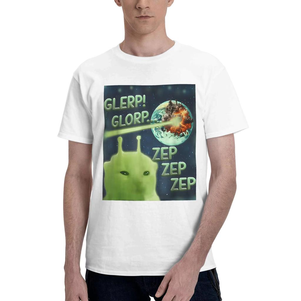 Funny Alien Brainrot Cat Meme Gift T-Shirt Summer Cotton Men's Women Top Tee Short Sleeve Clothing Streetwear Loose Casual Trend