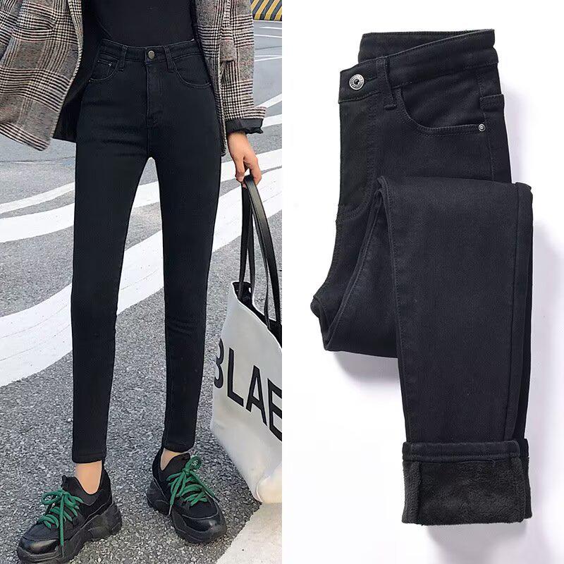 Women's High Waist Skinny Fleece-Lined Denim Pants - Thickened Warm Winter 2025 Trousers