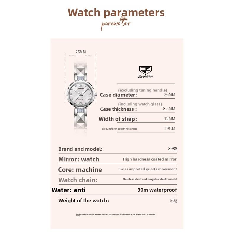 JINSHIDUN Brand Wristwatches, Calendar Tungsten Steel Quartz Watches, Waterproof Ladies' Watches, Women's Watches