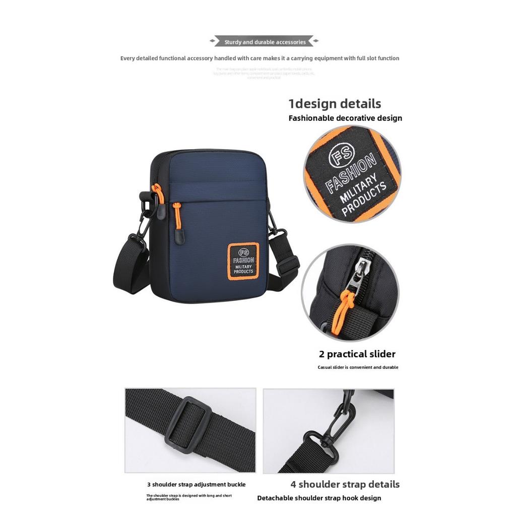 Neutral Square Bag, Simple Texture, Lightweight Oxford Cloth Bag, Shoulder Bag, Men's Business Multi-layer Zipper Crossbody Bag