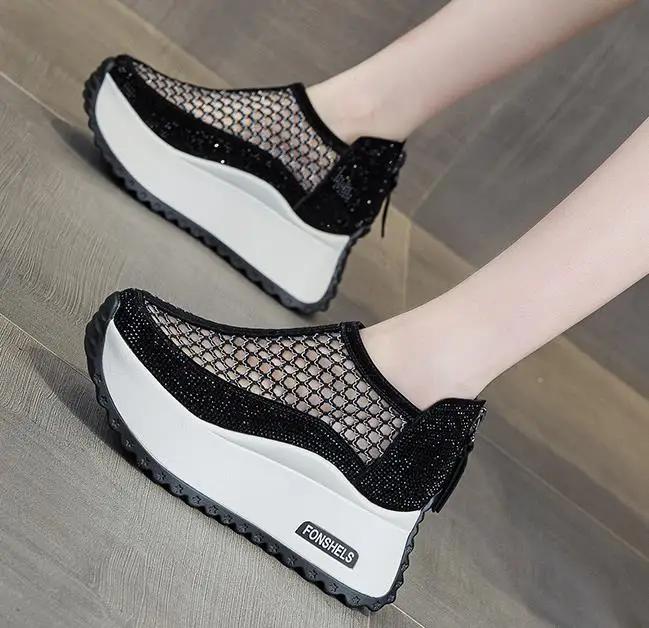 Fashion 8CM Microfiber Leather Ankle Boots Sandals Women Shoes Hollow ZIP Chunky Sneaker Platform Wedge Fashion Summer Bling Sandals