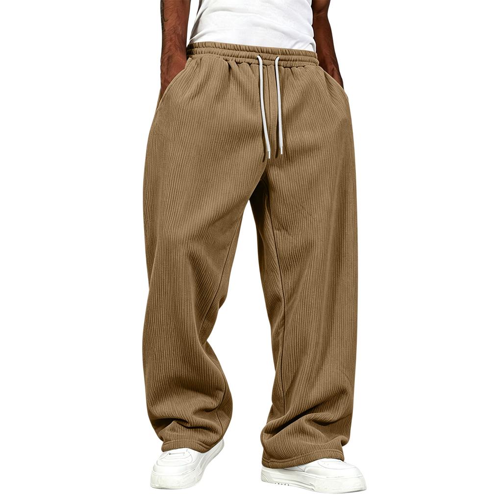 Men's Corduroy Wide Leg Pants with Pockets High Waist Loose Fit Casual Trousers