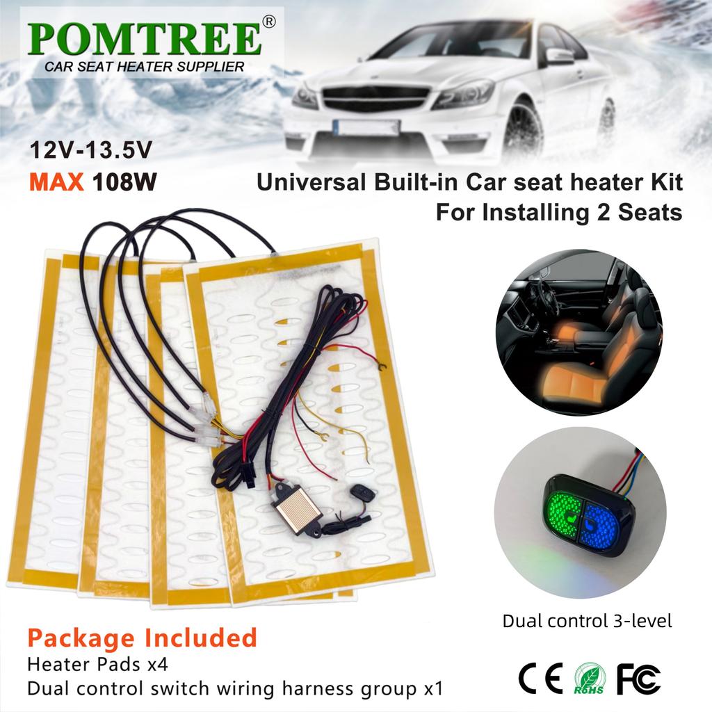 Nouveau kit chauffant intégré pour siège de voiture 108 W pour 2 sièges Universel 12 V Câble en alliage Coussinets chauffants Interrupteur à double commande 3 niveaux Avec faisceau de câblage
